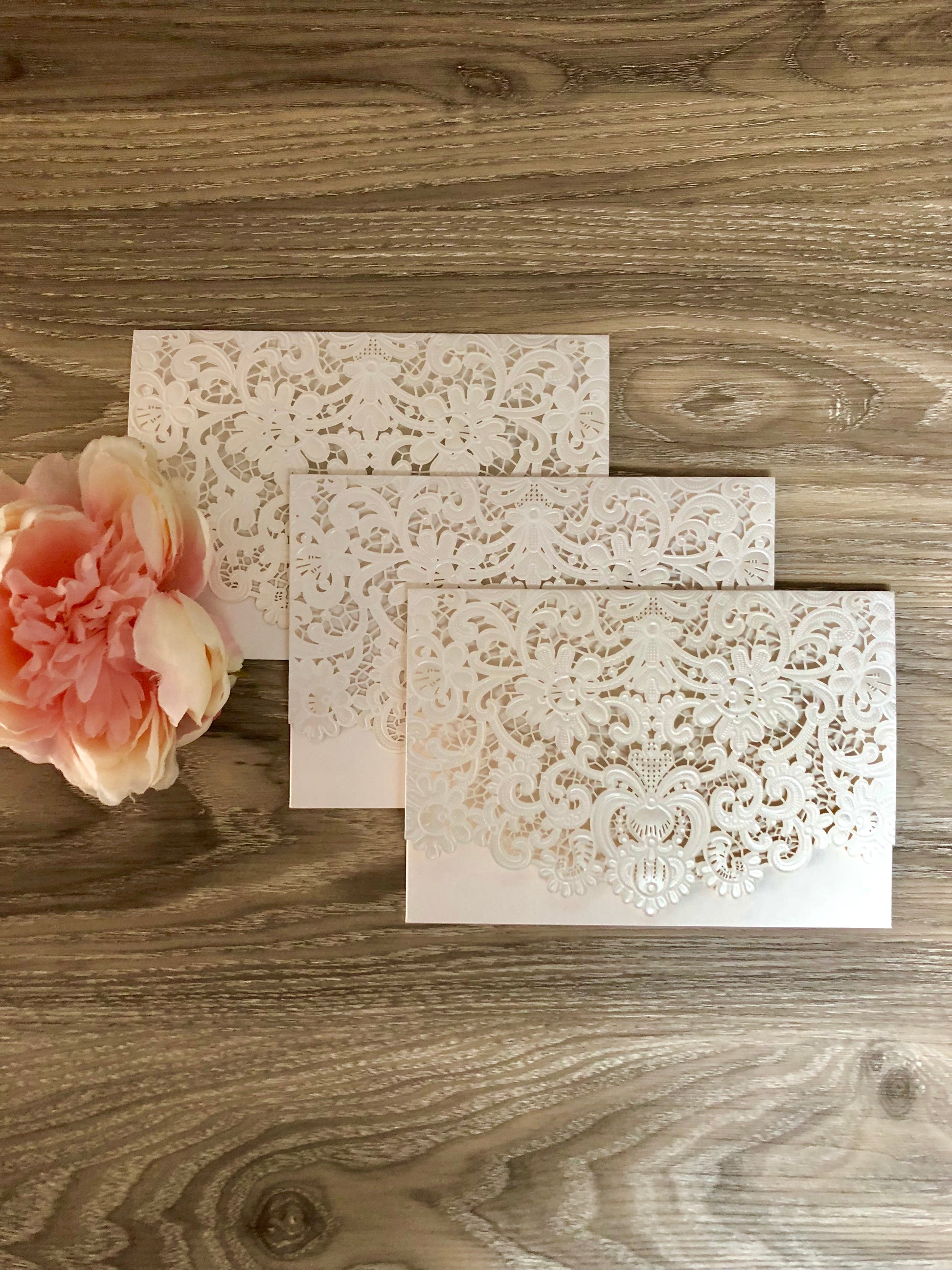 Gold Foil Lace Pocket Laser Cut Wedding Invitation - Glitzy Prints