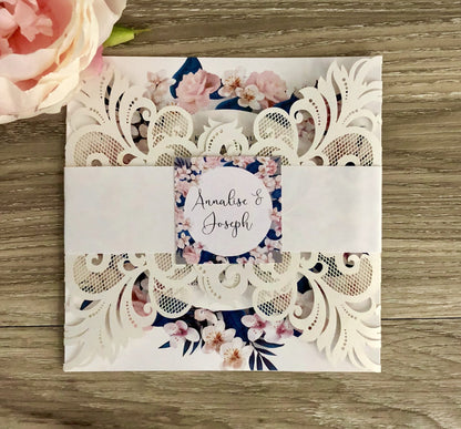 Rustic Flower Laser Cut Wedding Invitation - Glitzy Prints