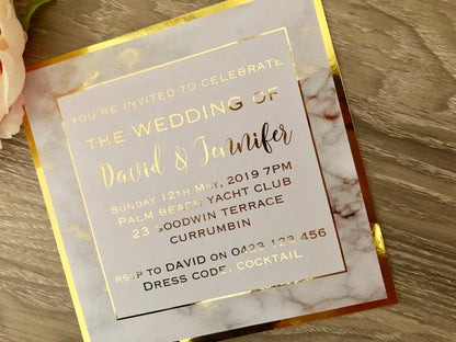 Gold Foil Marble Printed Wedding Invitation - Glitzy Prints