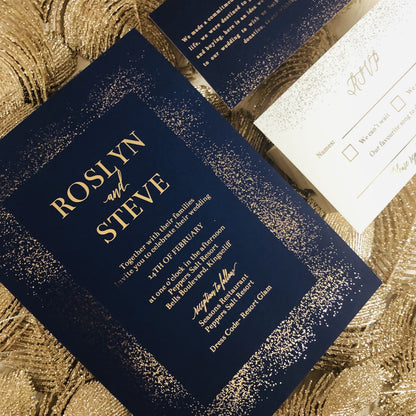 "Rosyln" Navy and Gold Foil Glitter Confetti Wedding Invitation - Glitzy Prints