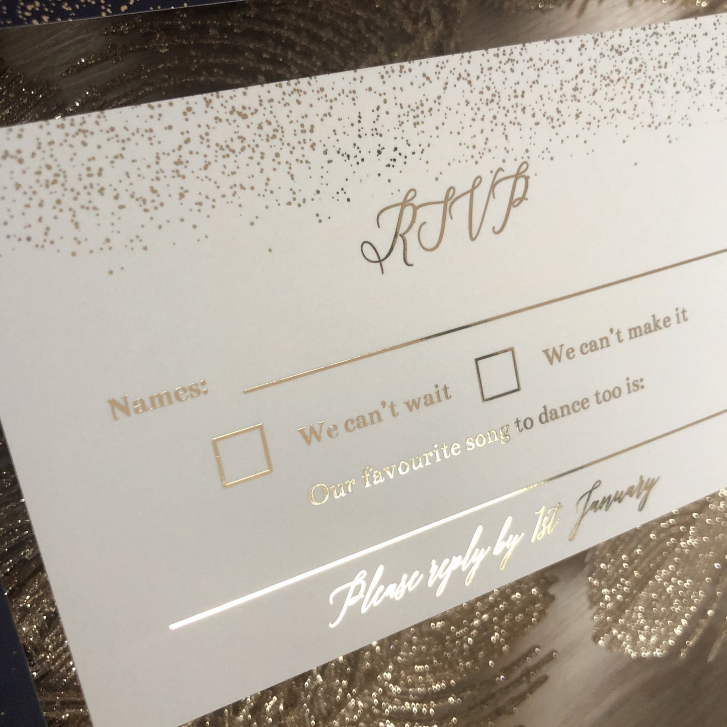 "Rosyln" Navy and Gold Foil Glitter Confetti Wedding Invitation - Glitzy Prints