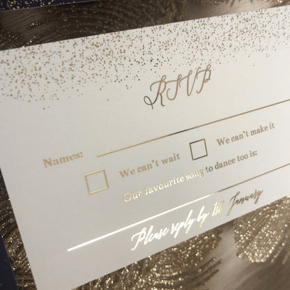 "Rosyln" Navy and Gold Foil Glitter Confetti Wedding Invitation - Glitzy Prints