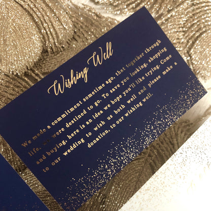 Navy and gold foil wedding invitation