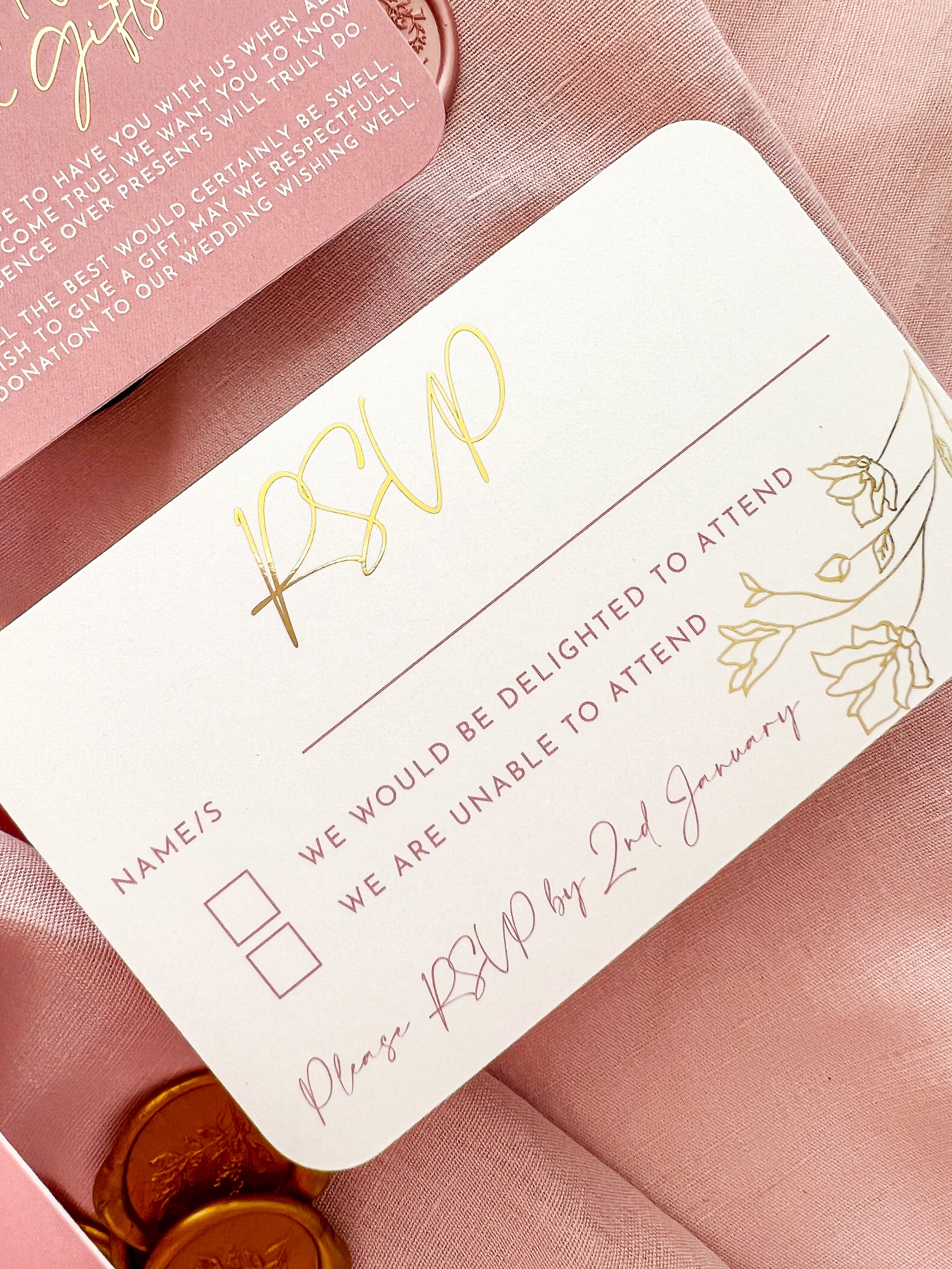 "Eden" Gold Foil Dusty Pink Arch Wedding Invitation Suite - Glitzy Prints