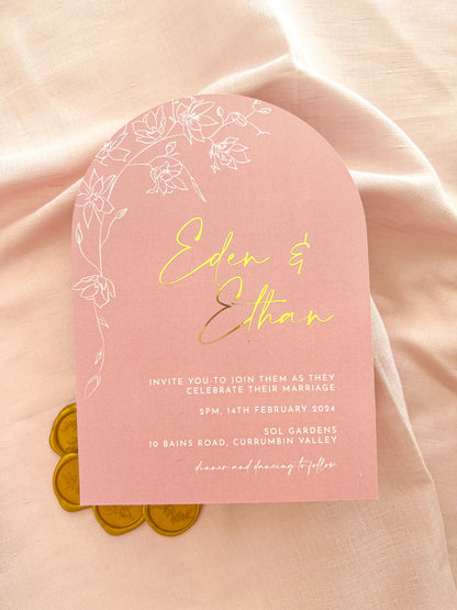 "Eden" Gold Foil Dusty Pink Arch Wedding Invitation Suite - Glitzy Prints