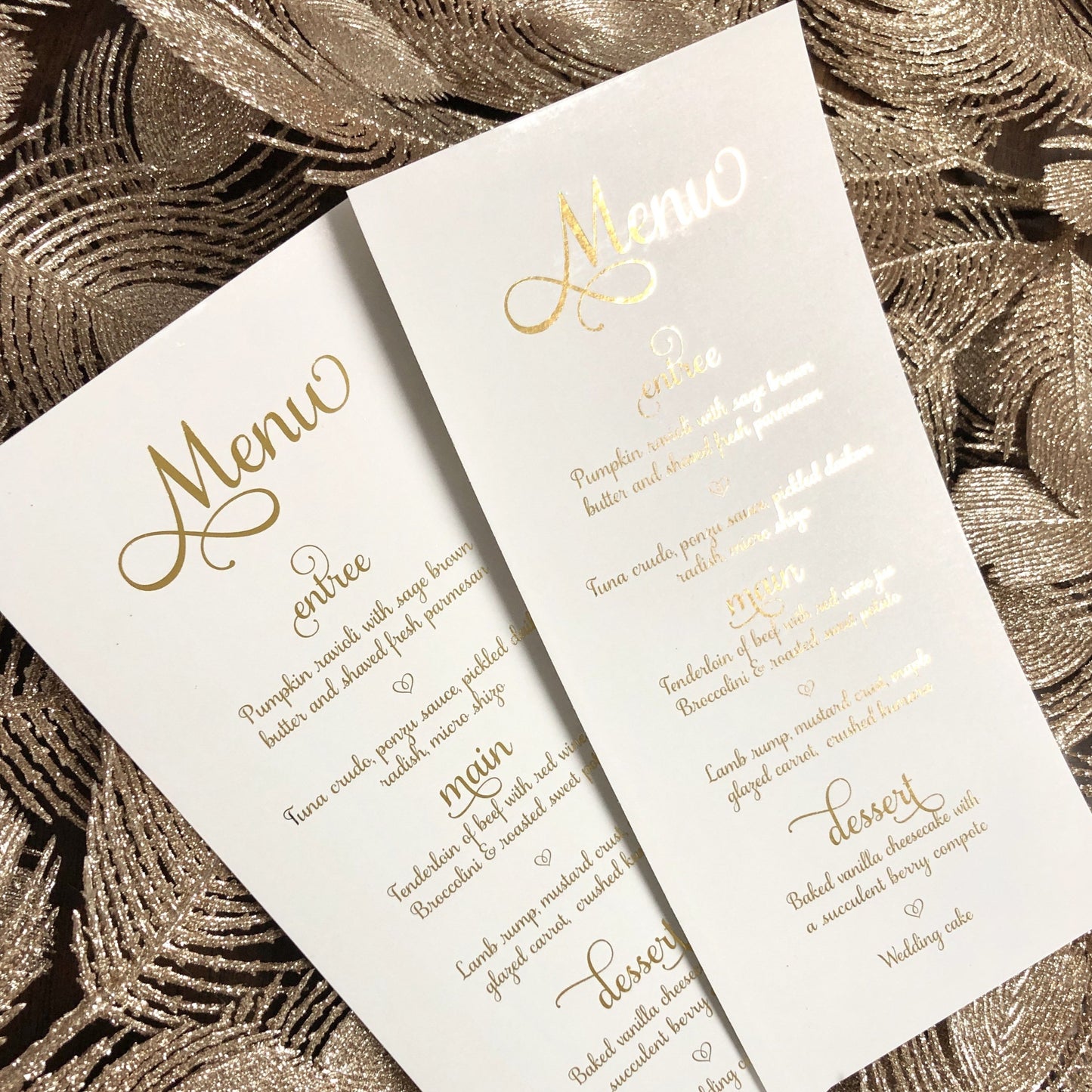 Wedding Menu Cards in Gold or Silver Foil - Glitzy Prints