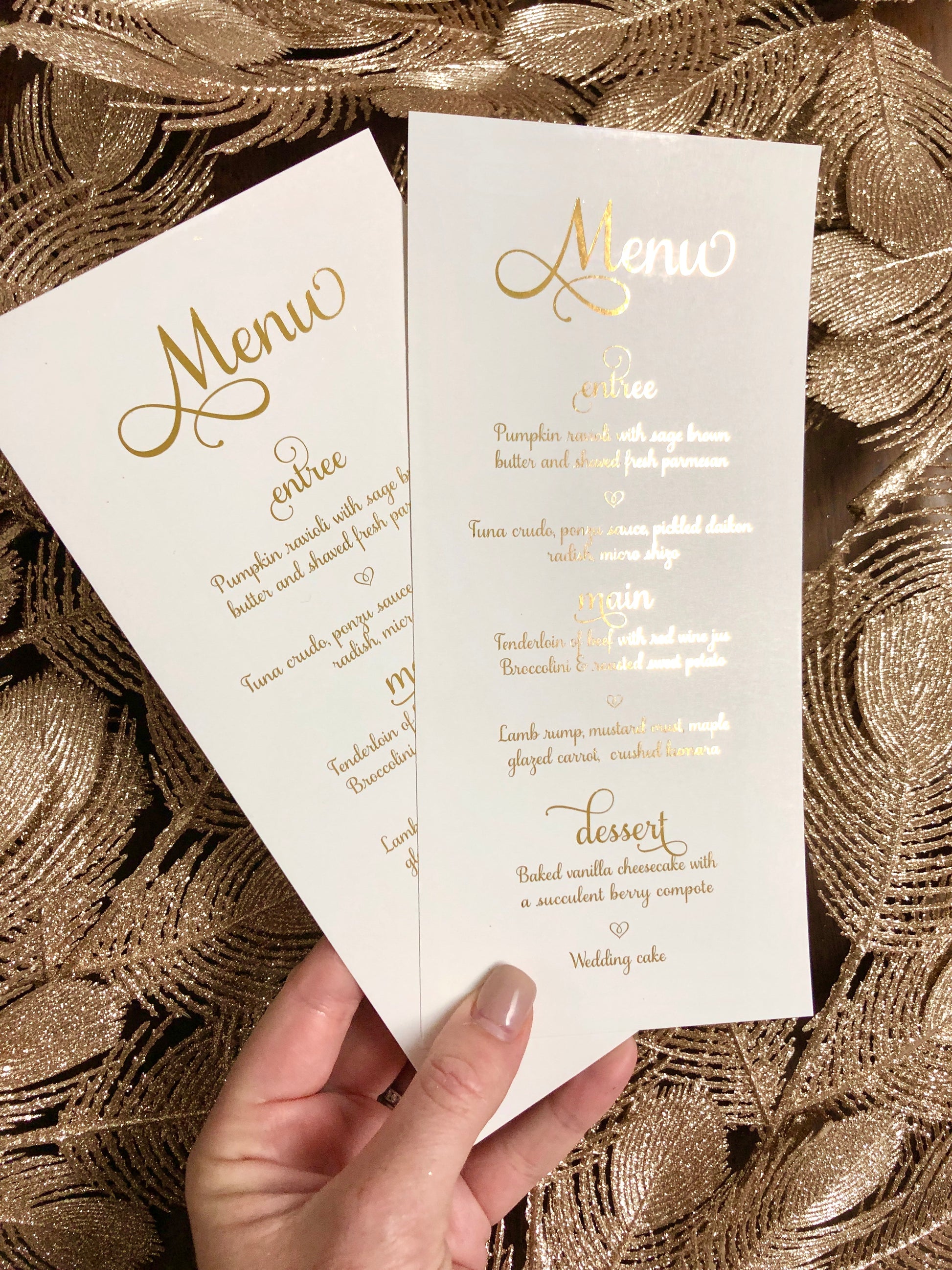 Wedding Menu Cards in Gold or Silver Foil - Glitzy Prints