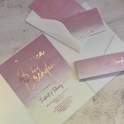 Sienna Rose Gold Dusty Pink Pocket Wedding Invitation
