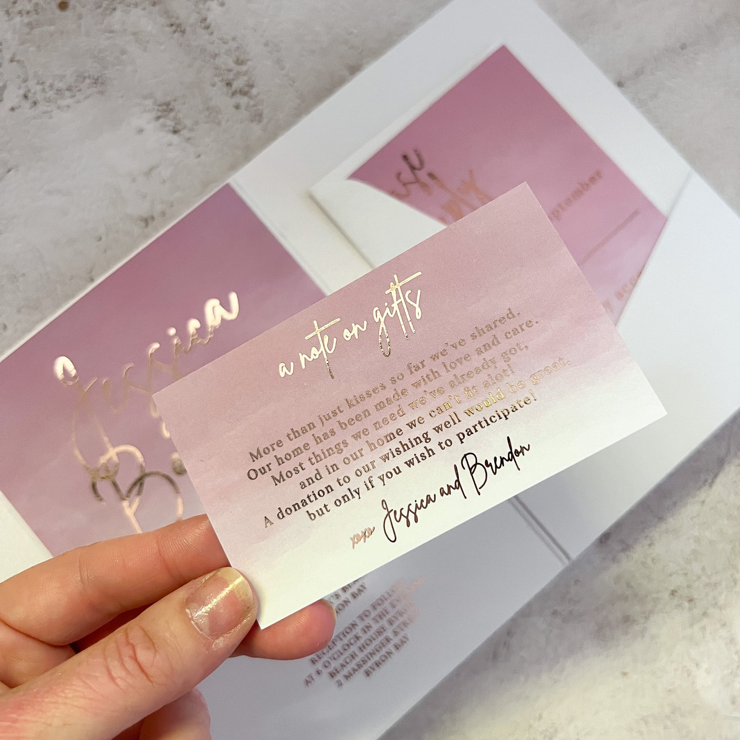Sienna Rose Gold Dusty Pink Pocket Wedding Invitation