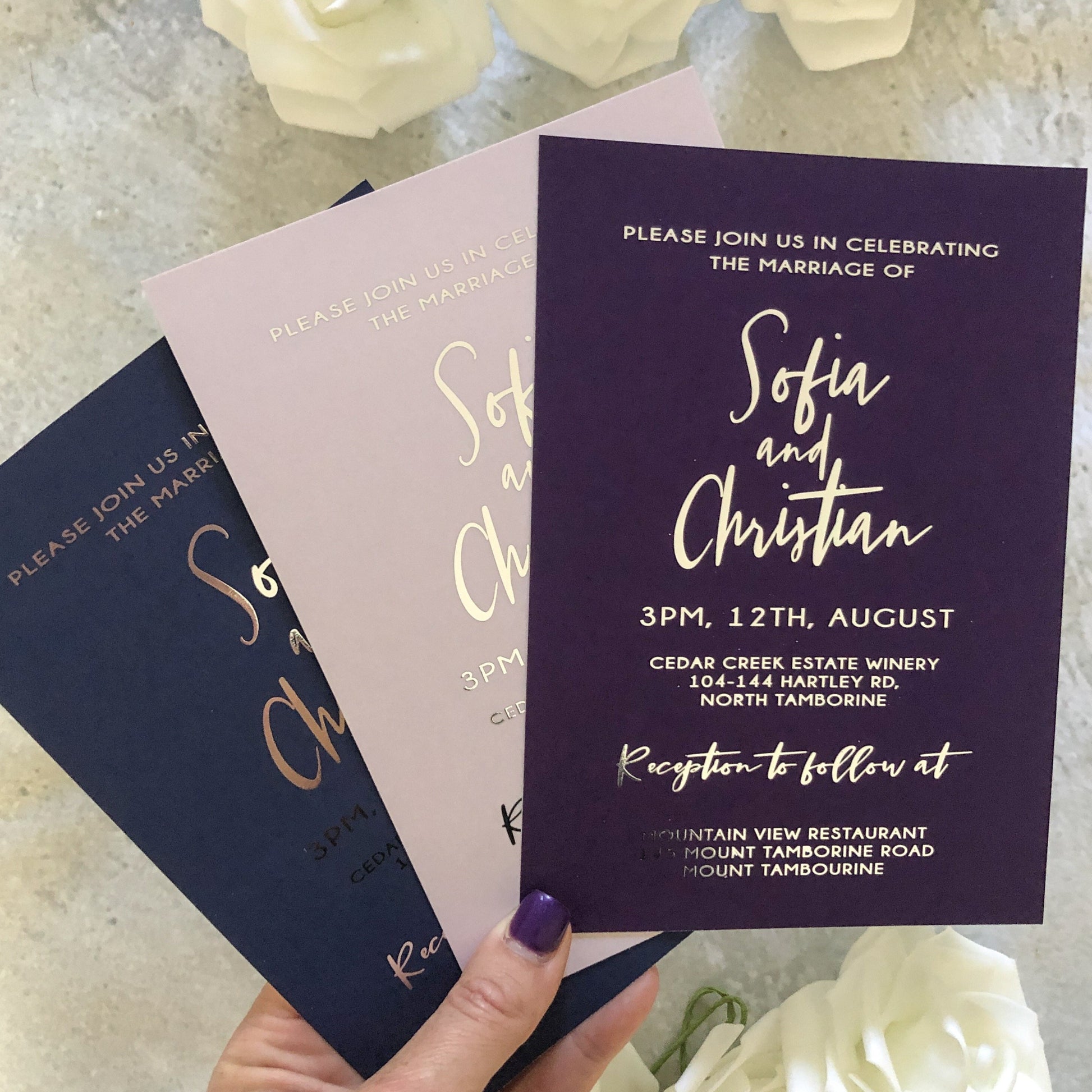 Sofia silver foil wedding invitation