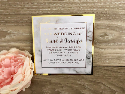 Gold Foil Marble Printed Wedding Invitation - Glitzy Prints