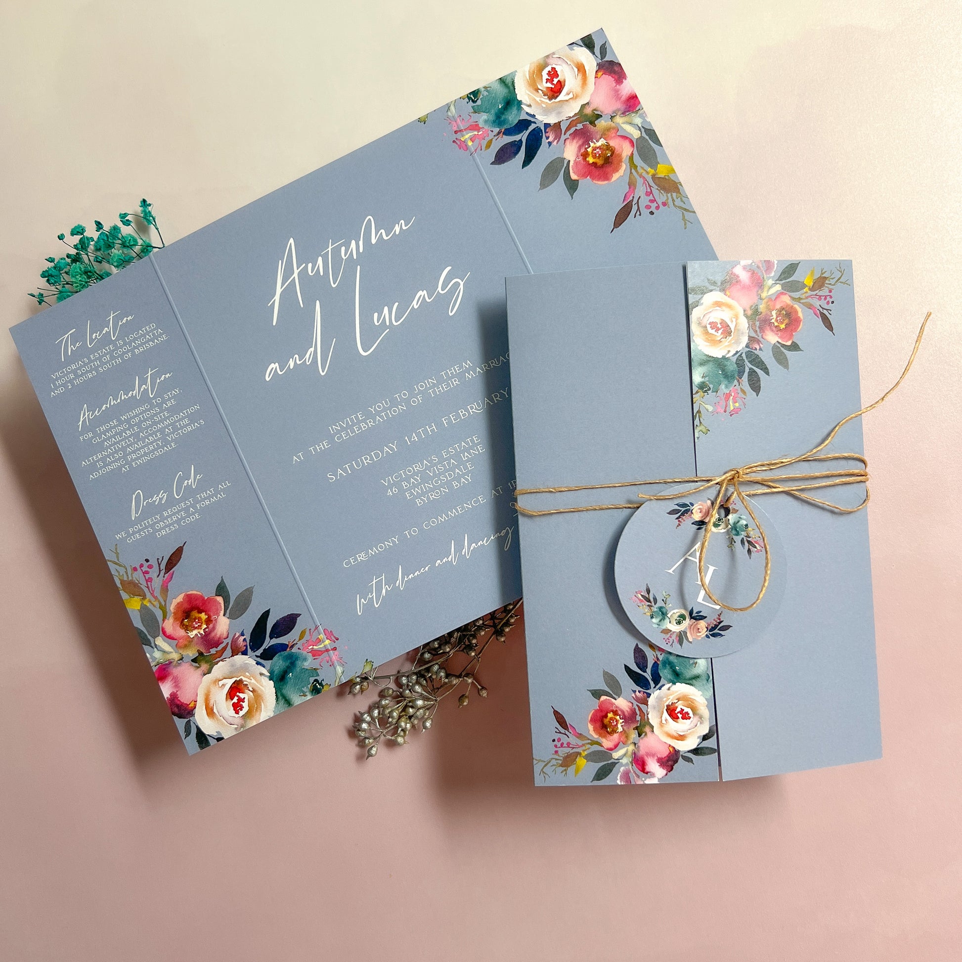 Dusty Blue Gatefold Wedding Invitation