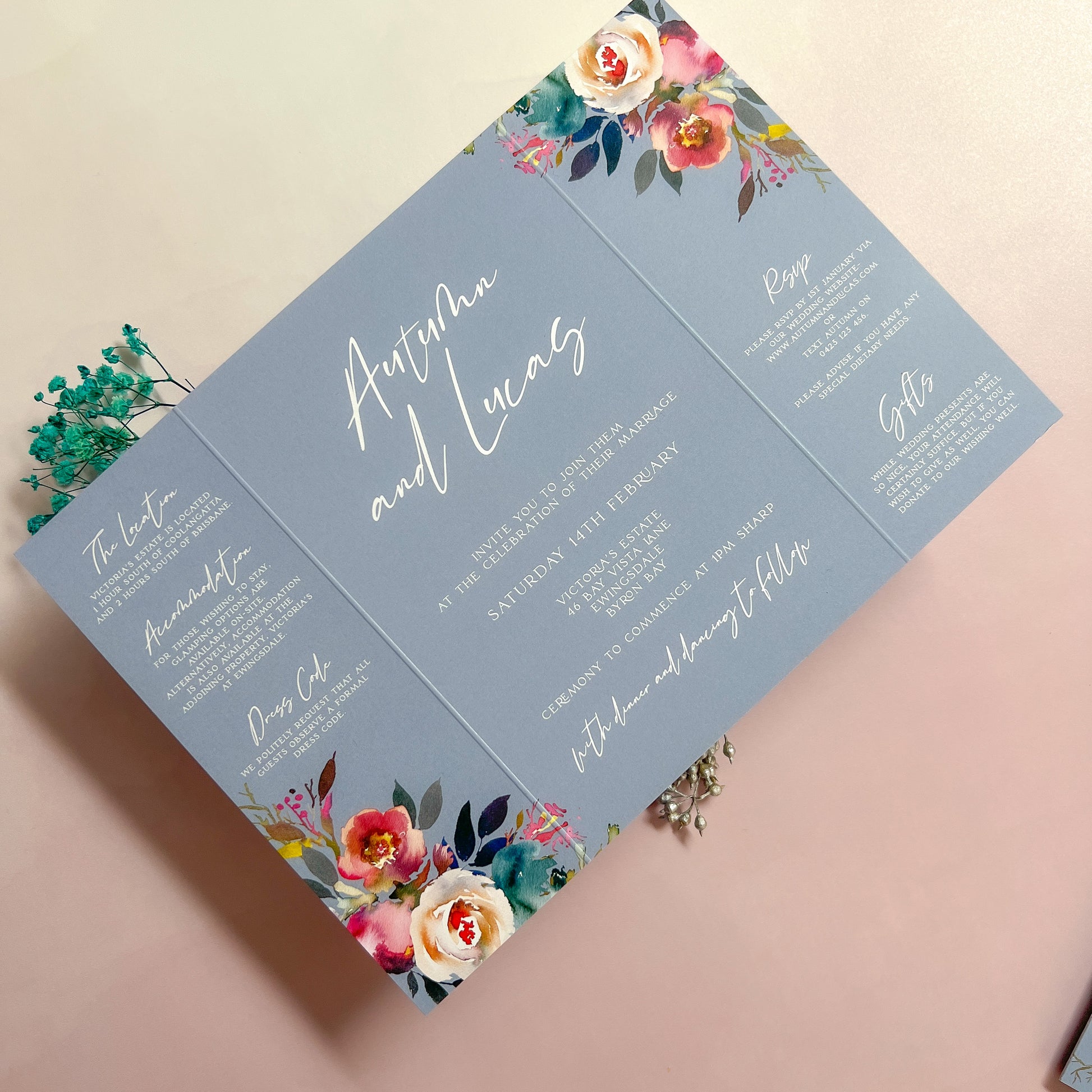 Dusty Blue Gatefold Wedding Invitation