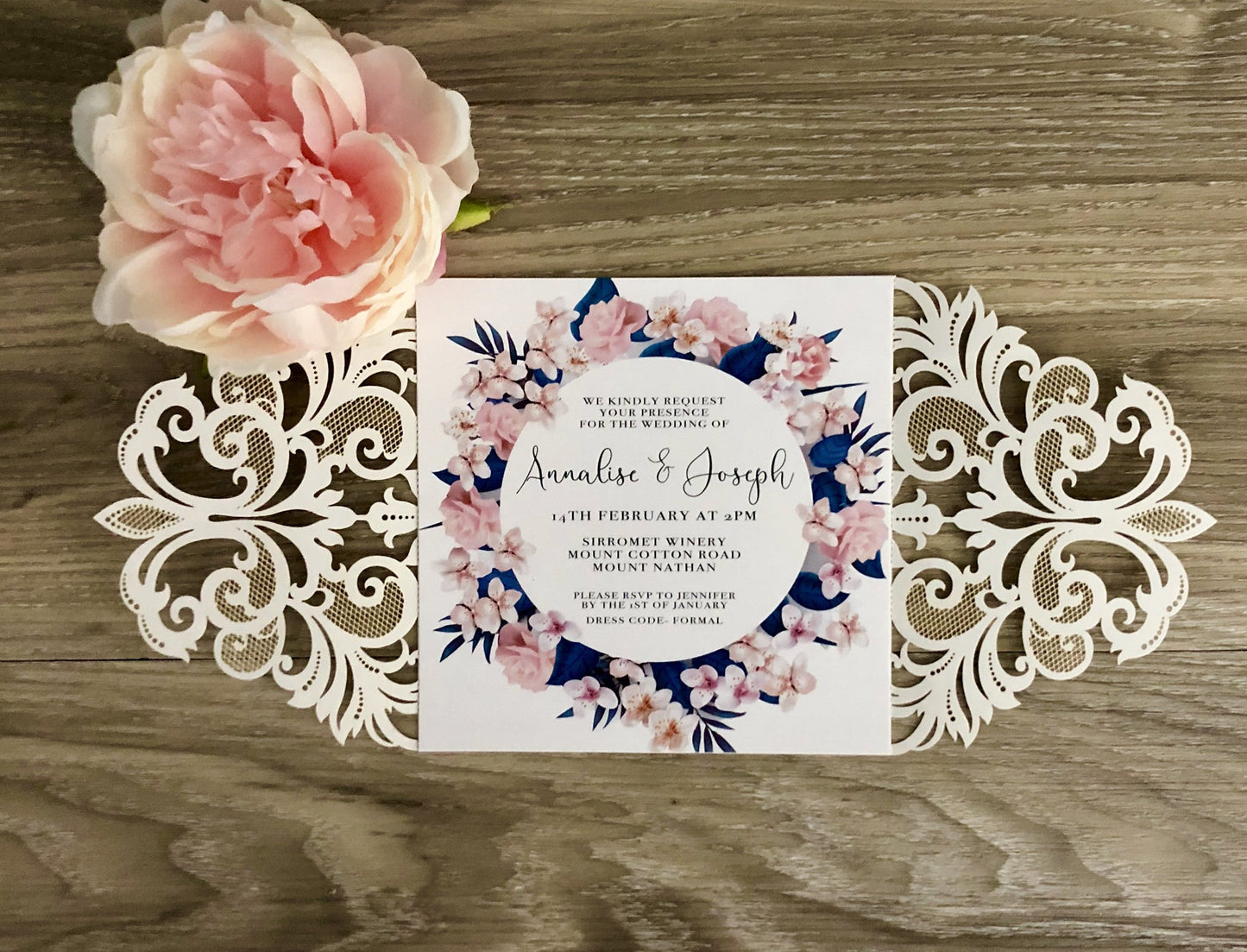 Rustic Flower Laser Cut Wedding Invitation - Glitzy Prints