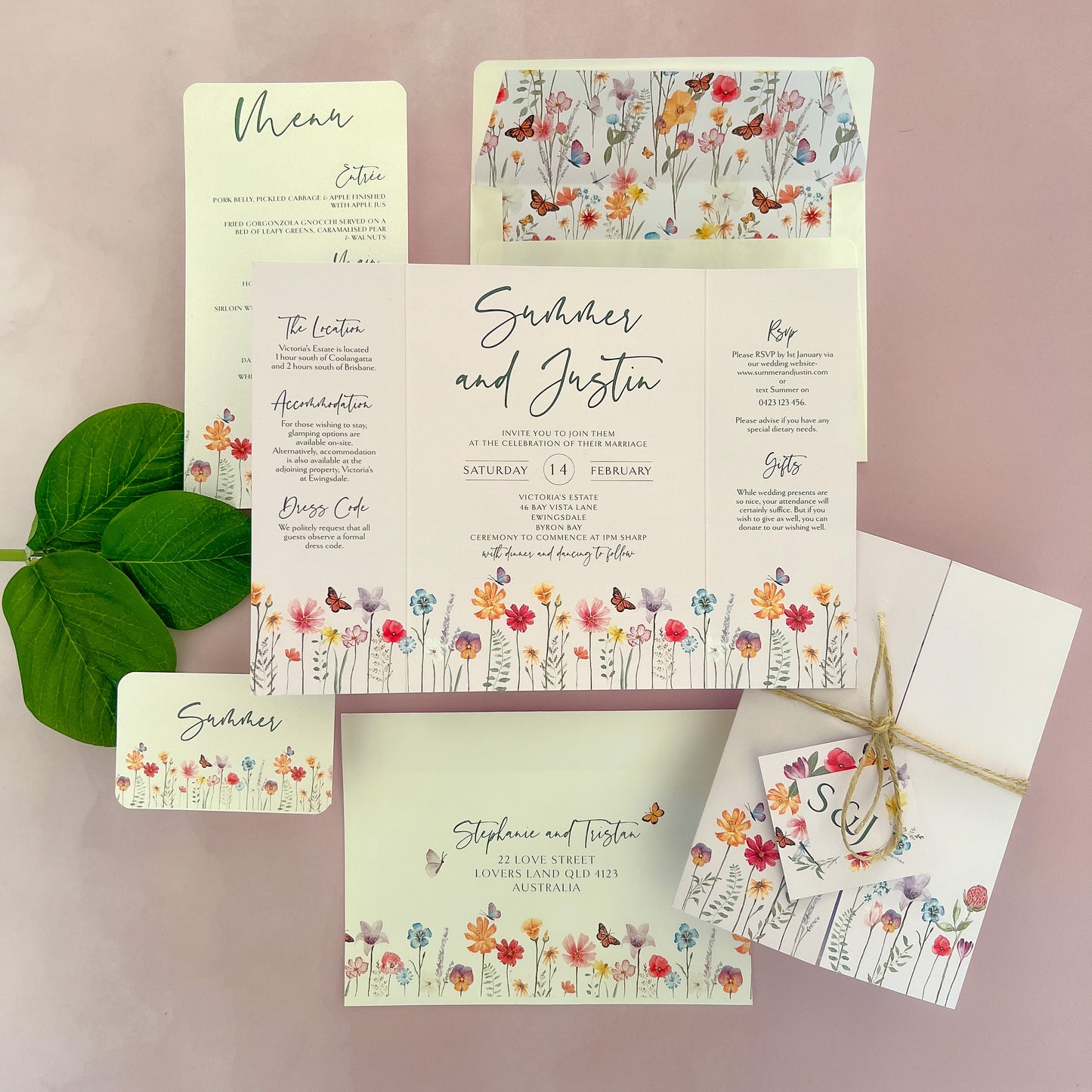 "Summer" Blush Pink Gate Fold All in One Invitation - Glitzy Prints