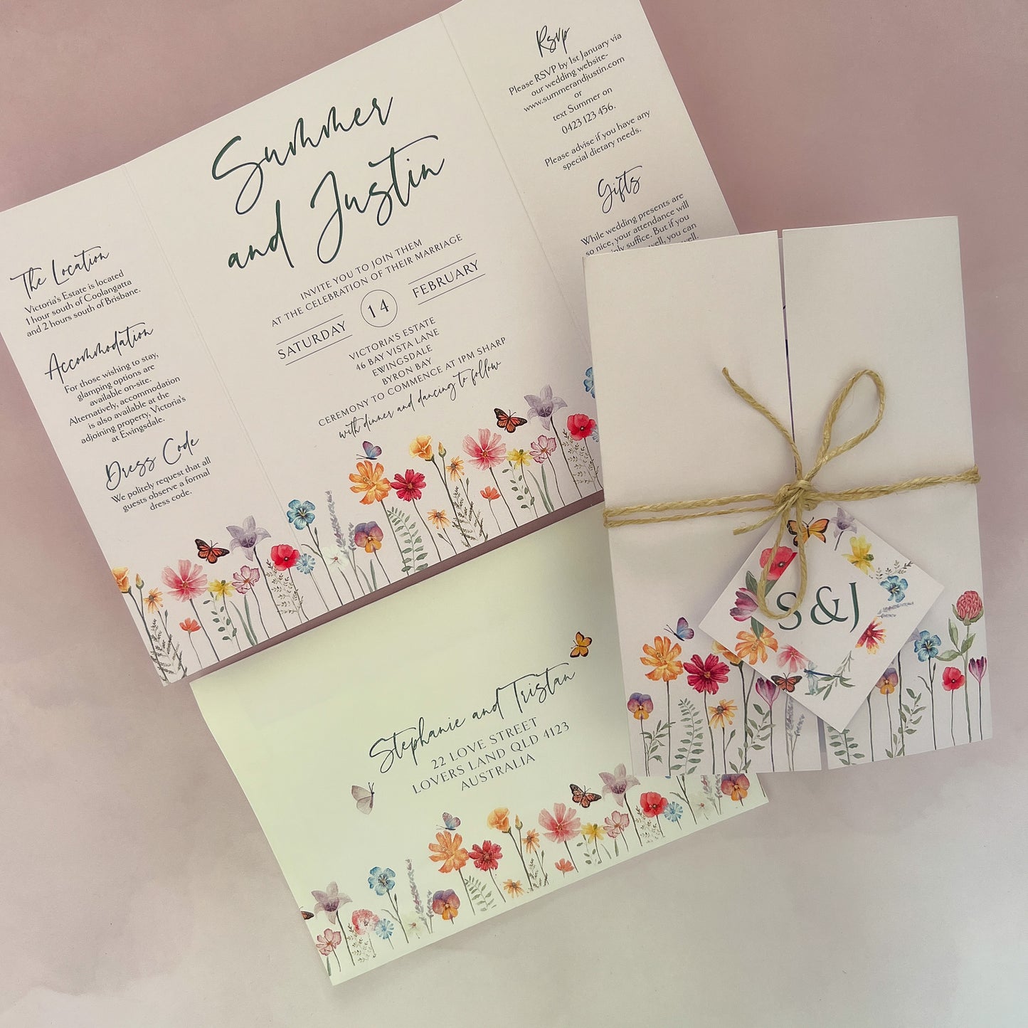 "Summer" Blush Pink Gate Fold All in One Invitation - Glitzy Prints