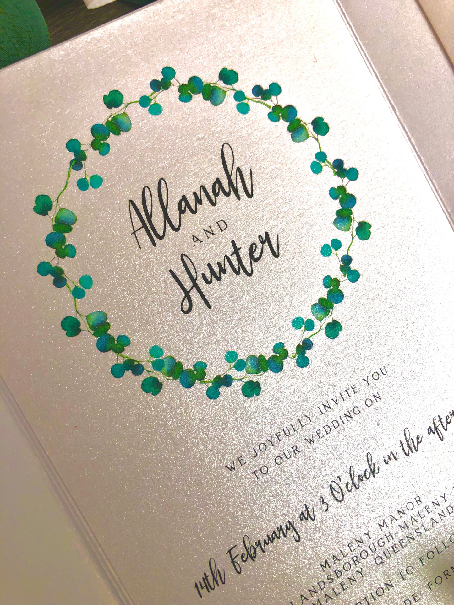 Allanah Eucalyptus Leaf Pocket Invitation - Glitzy Prints