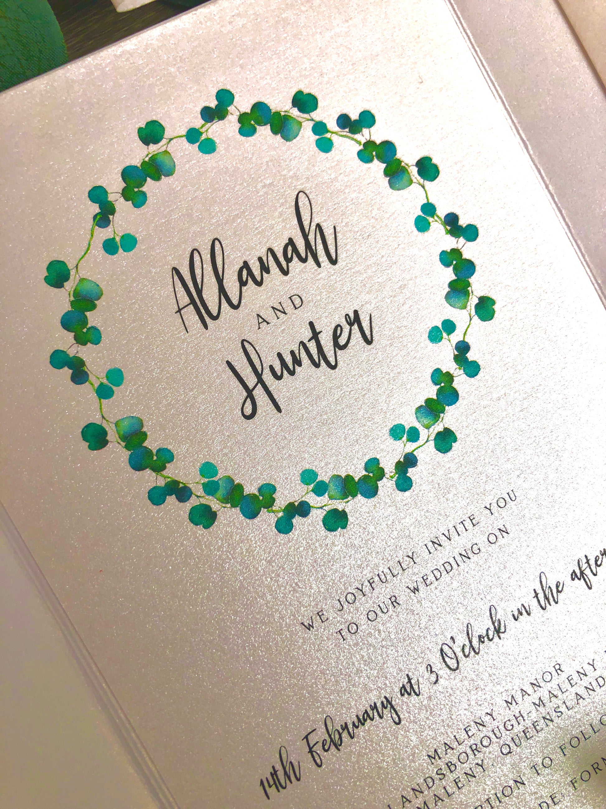 Allanah Eucalyptus Leaf Pocket Invitation - Glitzy Prints