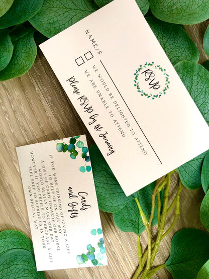 Allanah Eucalyptus Leaf Pocket Invitation - Glitzy Prints