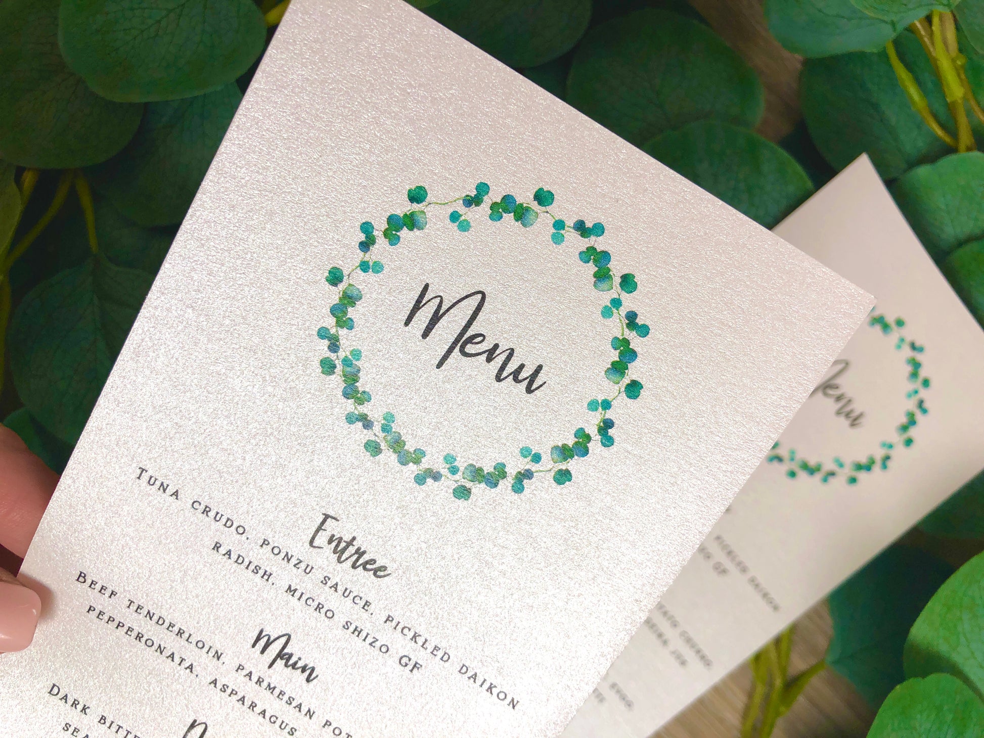 Allanah Eucalyptus Leaf Pocket Invitation - Glitzy Prints