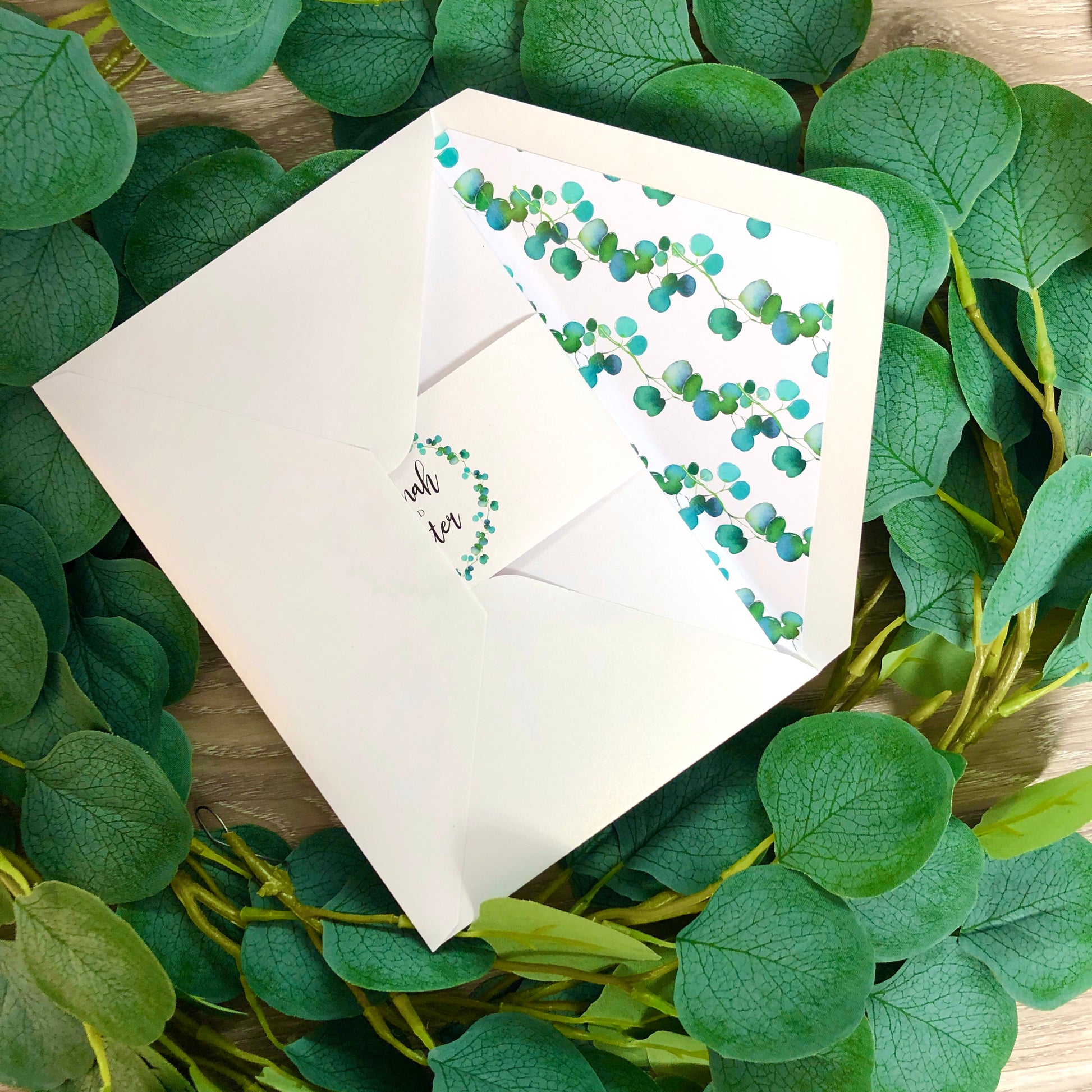 Allanah Eucalyptus Leaf Pocket Invitation - Glitzy Prints