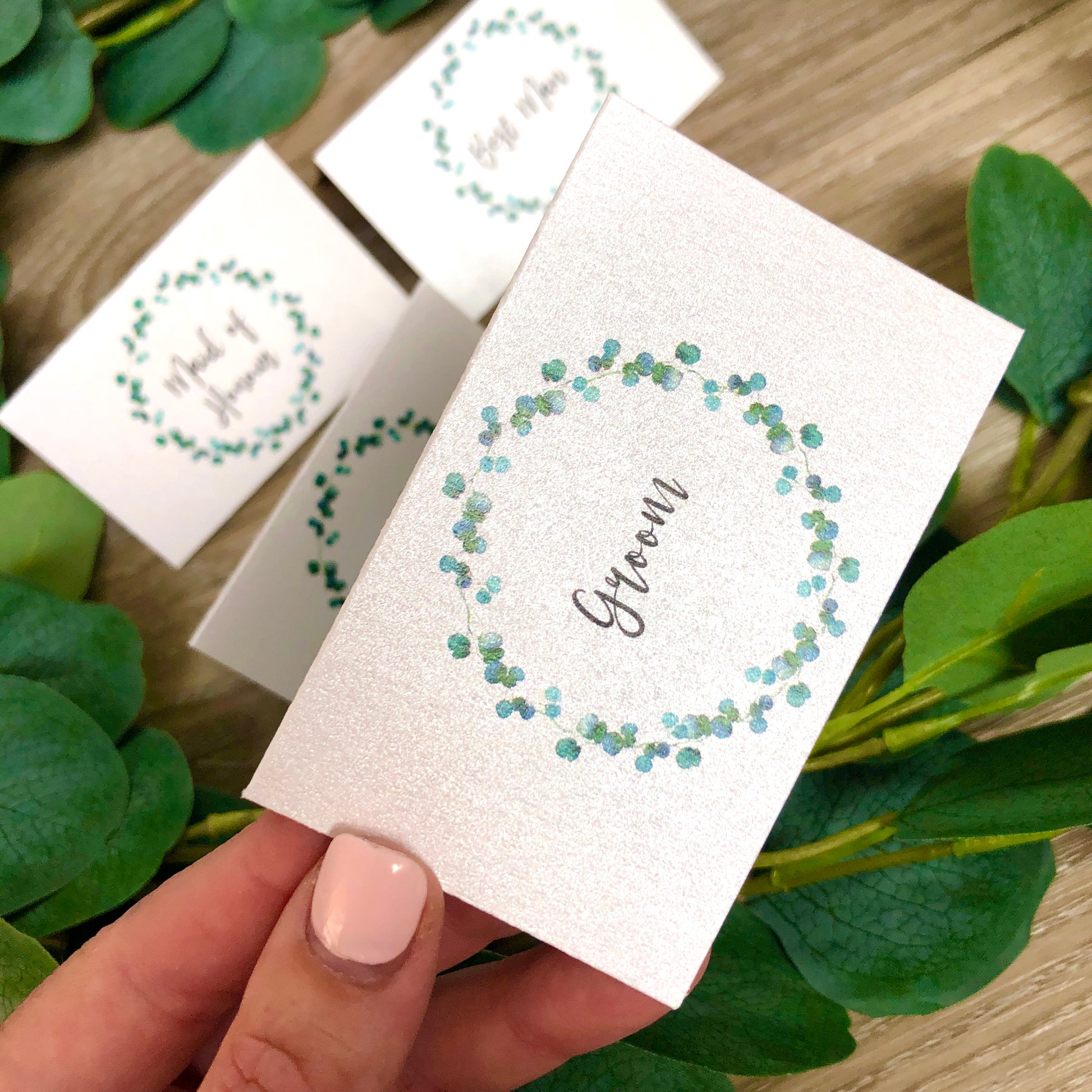 Allanah Eucalyptus Leaf Pocket Invitation - Glitzy Prints