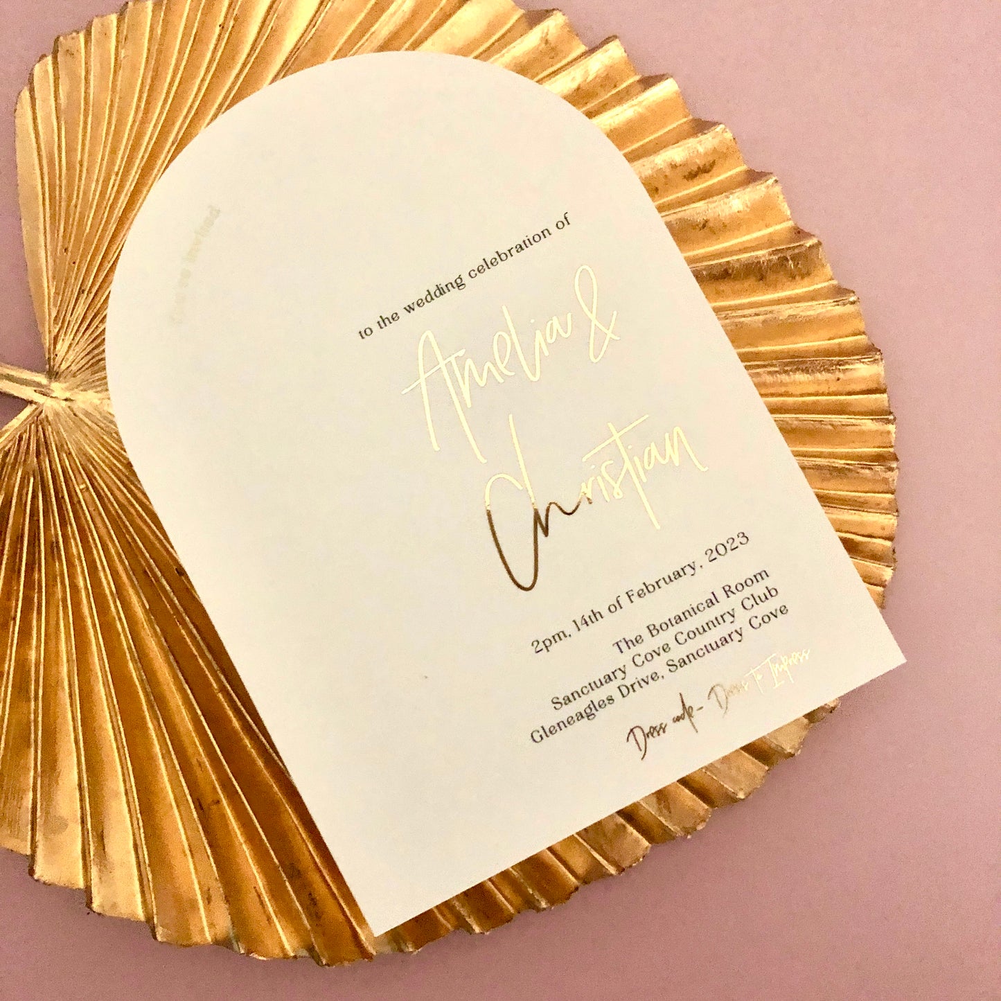 Arch die cut wedding invitation with gold foil 1