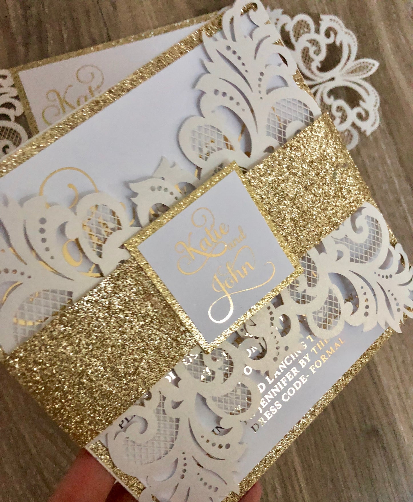 Glitter Gold Foil Laser Cut Wedding Invitation - Glitzy Prints