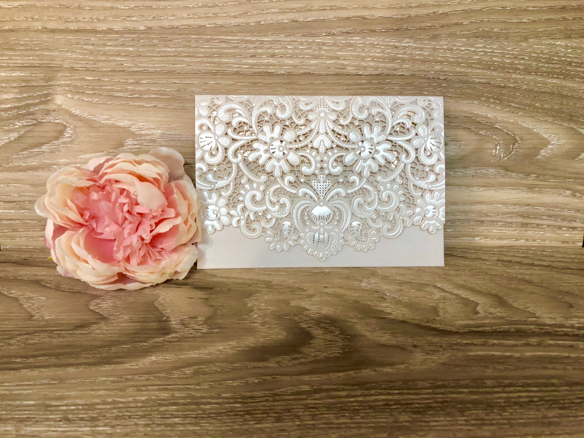 Gold Foil Lace Pocket Laser Cut Wedding Invitation - Glitzy Prints
