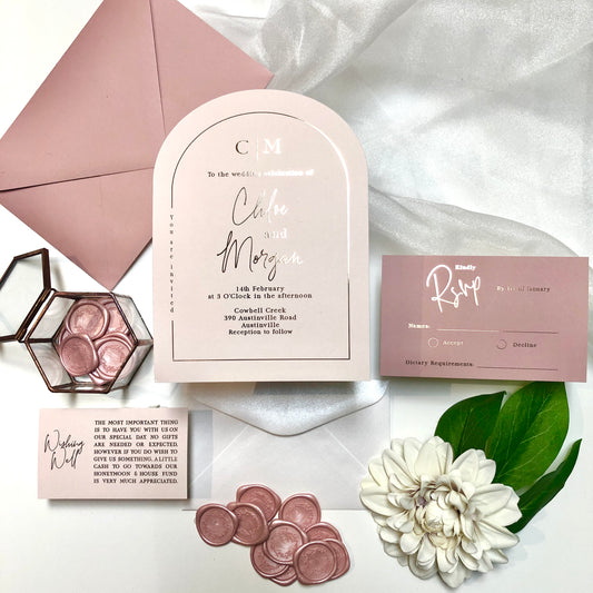 Chloe Gold Foil Arch Wedding Invitation - Glitzy Prints