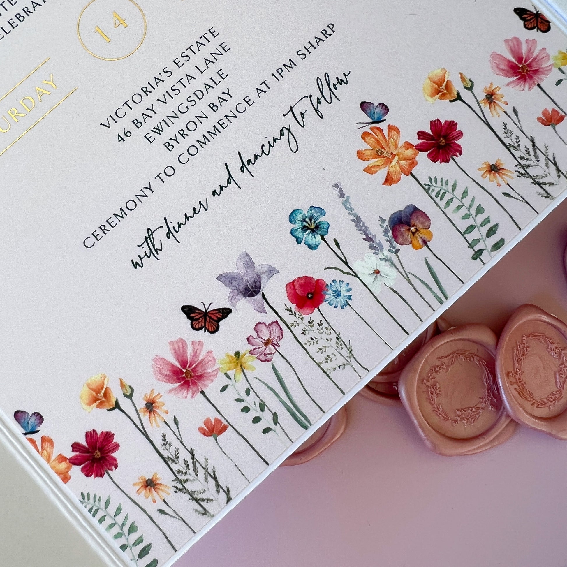 "Summer" Wild Flower Gold Foil Pocket Invitation - Glitzy Prints