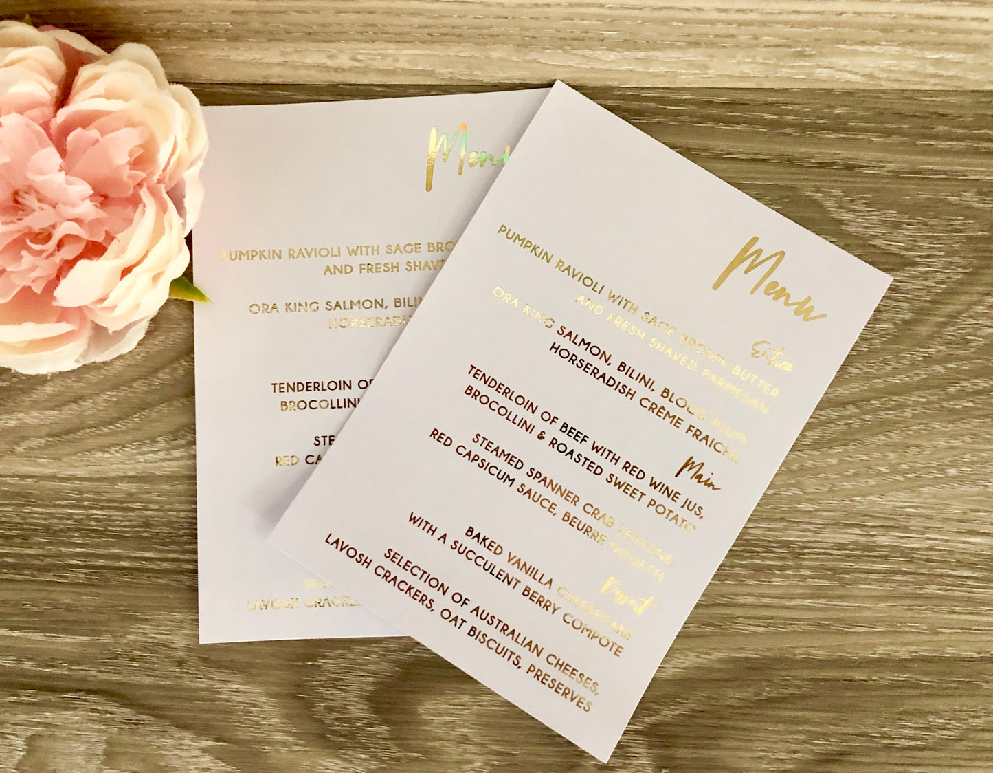 Wedding Menu Cards in Real Gold Foil - Glitzy Prints