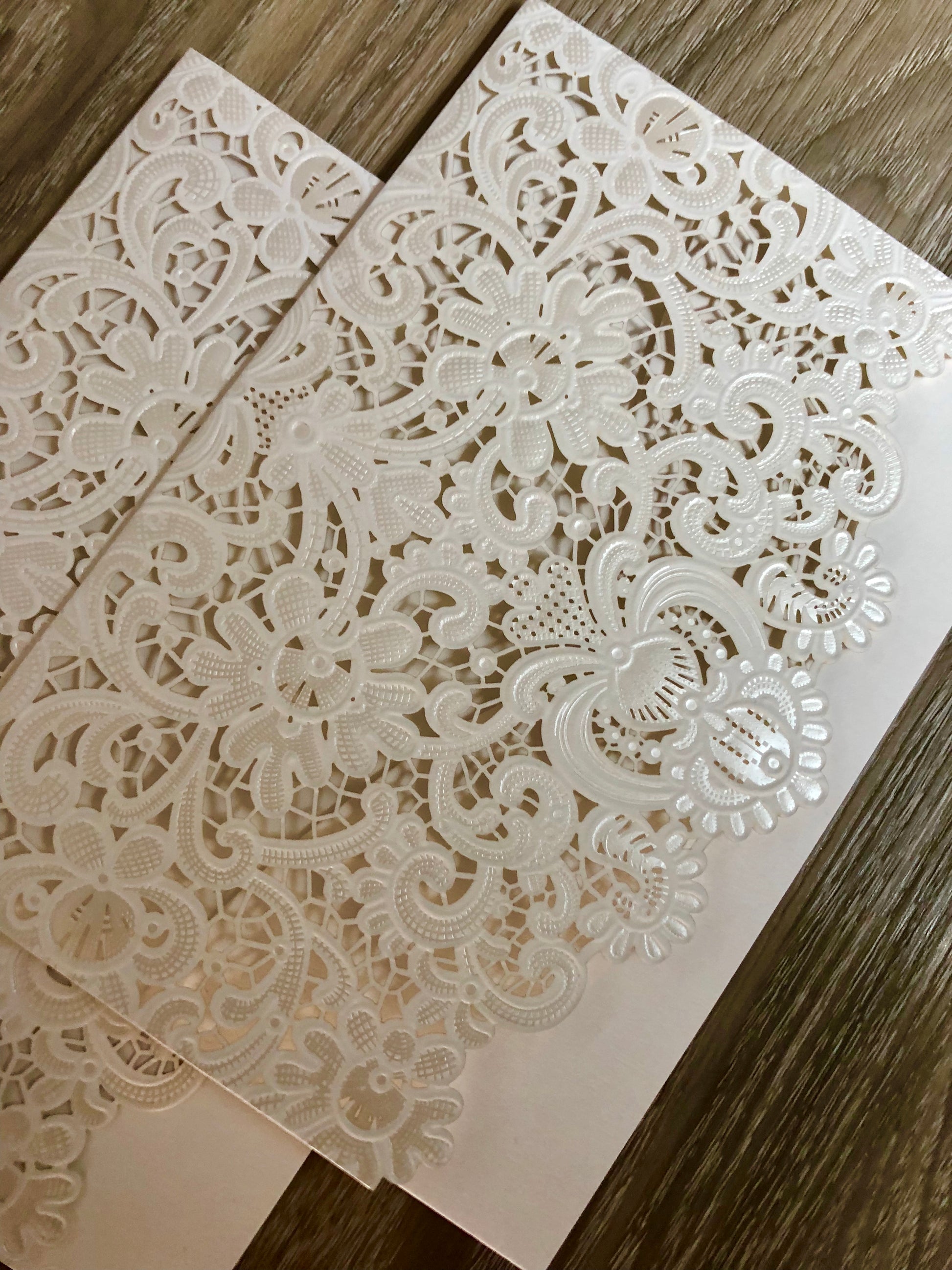 Gold Foil Lace Pocket Laser Cut Wedding Invitation - Glitzy Prints
