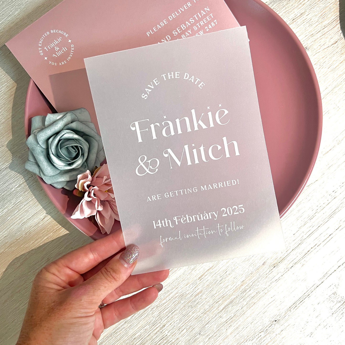 Vellum White Ink Save the Date Wedding Invitation