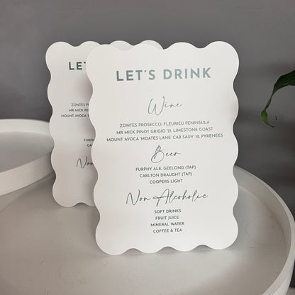 Wave Shape Bar Sign / Drinks Menu Sign