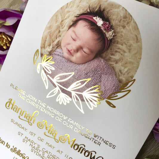Christening or Baptism Photo Foil Invitation - Glitzy Prints