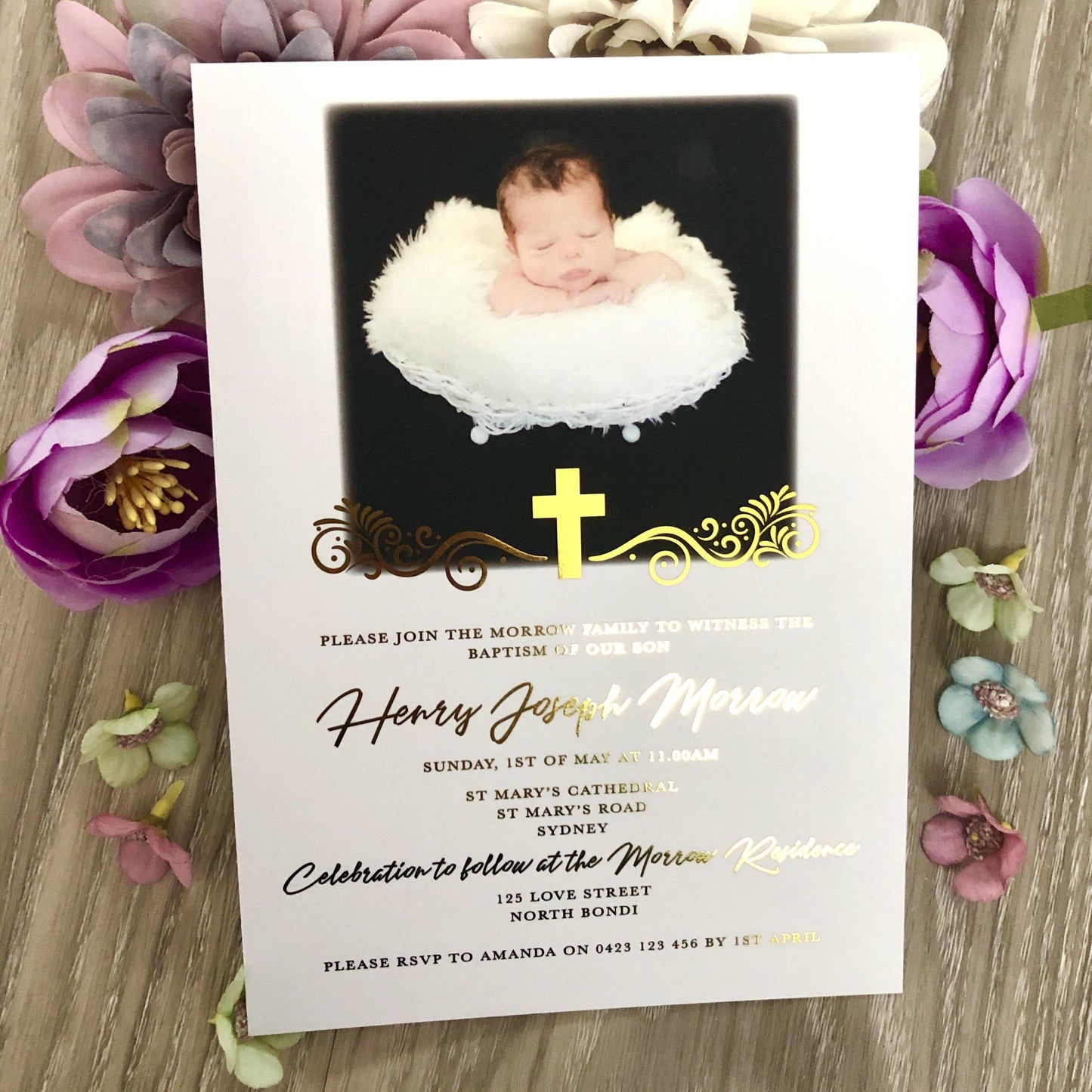 Christening or Baptism Photo Foil Invitation - Glitzy Prints
