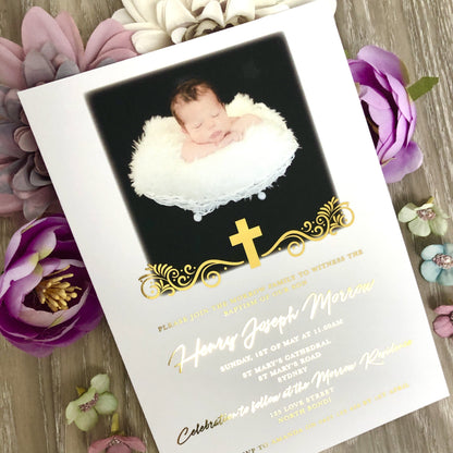 Christening or Baptism Photo Foil Invitation - Glitzy Prints