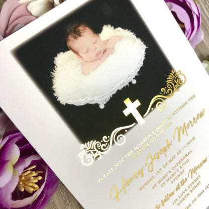 Christening or Baptism Photo Foil Invitation - Glitzy Prints