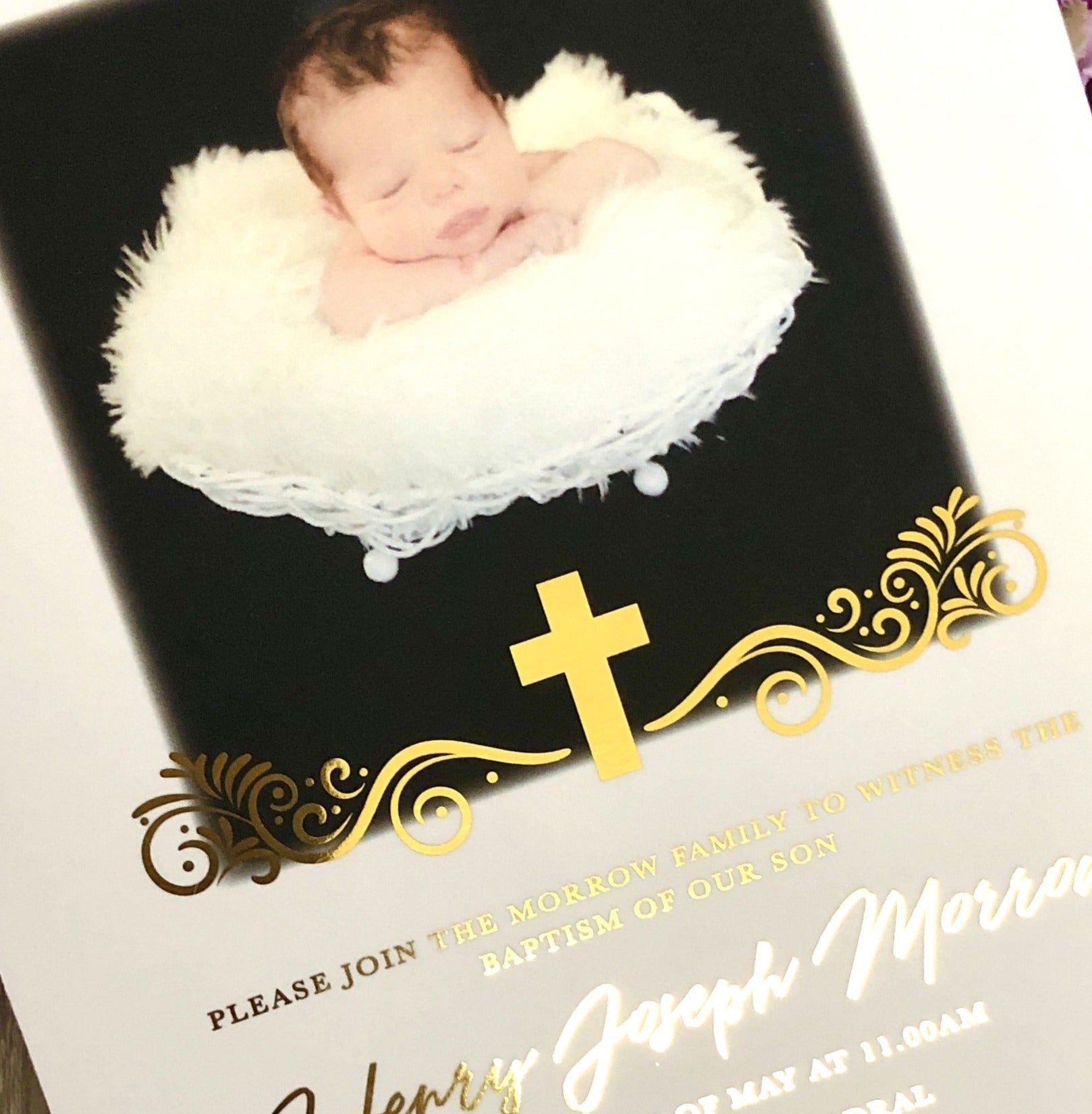 Christening or Baptism Photo Foil Invitation - Glitzy Prints