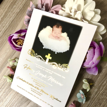 Christening or Baptism Photo Foil Invitation - Glitzy Prints