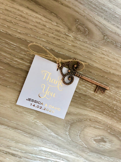 Antique Style Key Bottle Opener with Foil Thank You Tag - Glitzy Prints