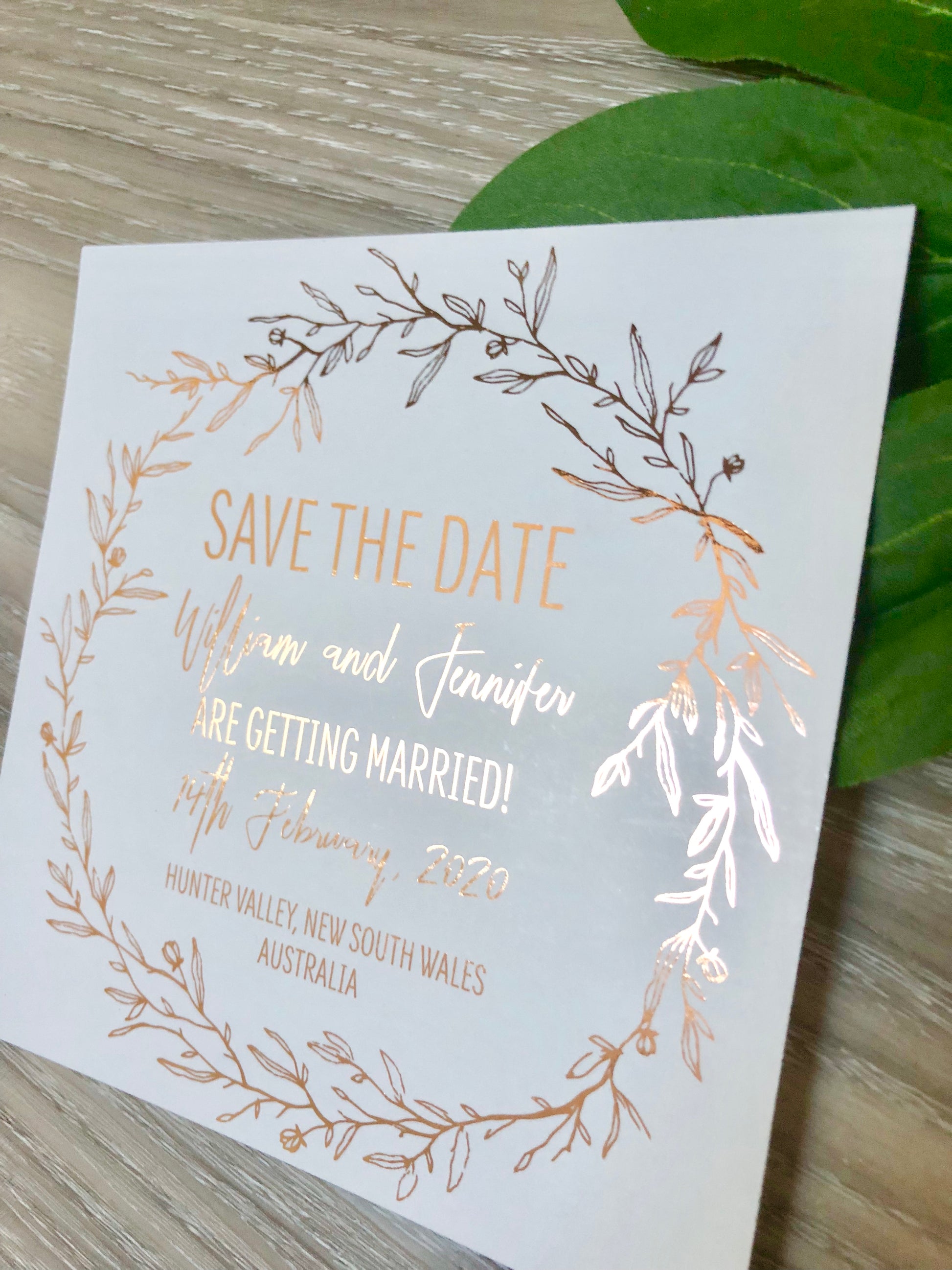 Leaf Wreath Rustic Gold Foil Save the Date Invitation - Glitzy Prints