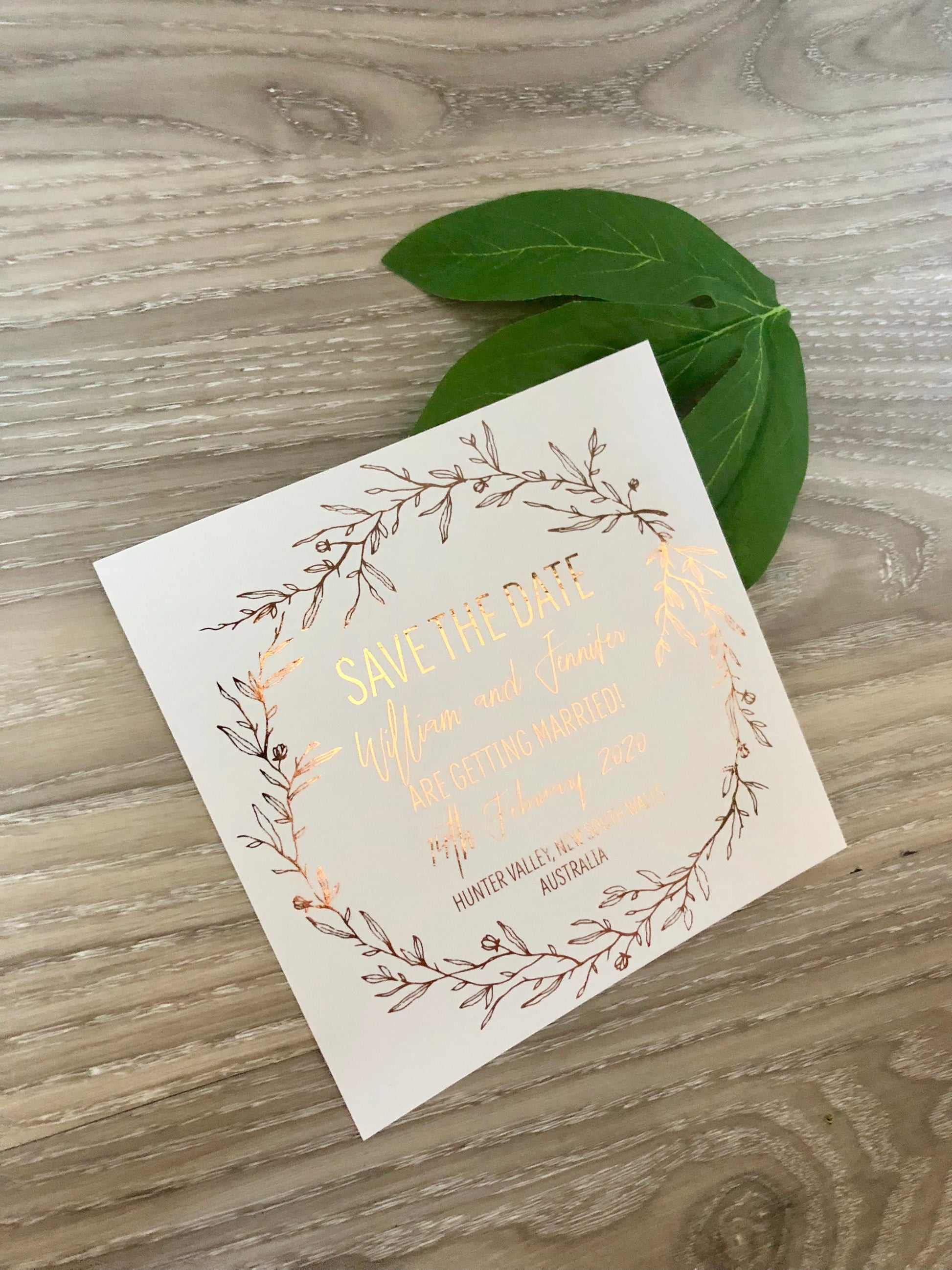 Leaf Wreath Rustic Gold Foil Save the Date Invitation - Glitzy Prints