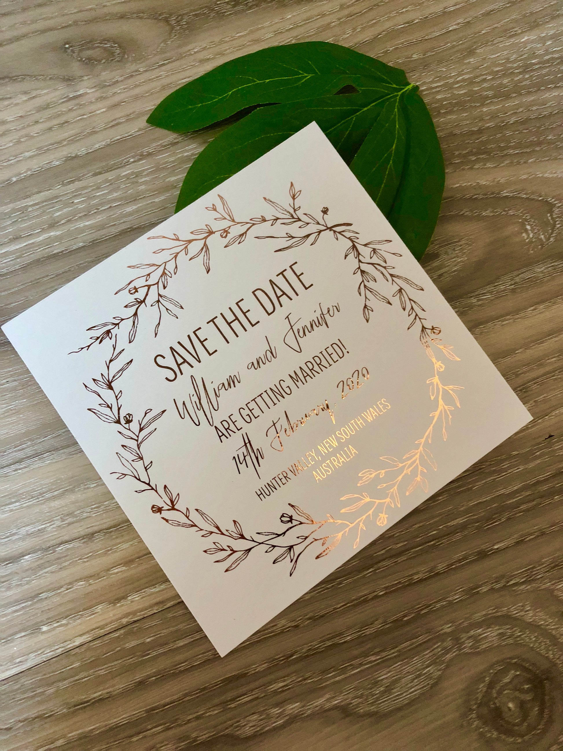 Leaf Wreath Rustic Gold Foil Save the Date Invitation - Glitzy Prints