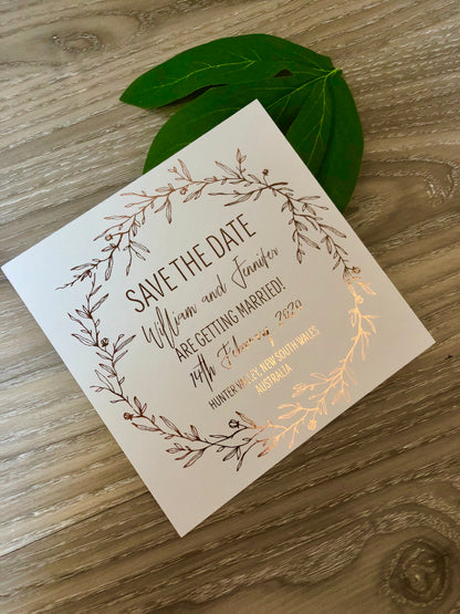 Leaf Wreath Rustic Gold Foil Save the Date Invitation - Glitzy Prints