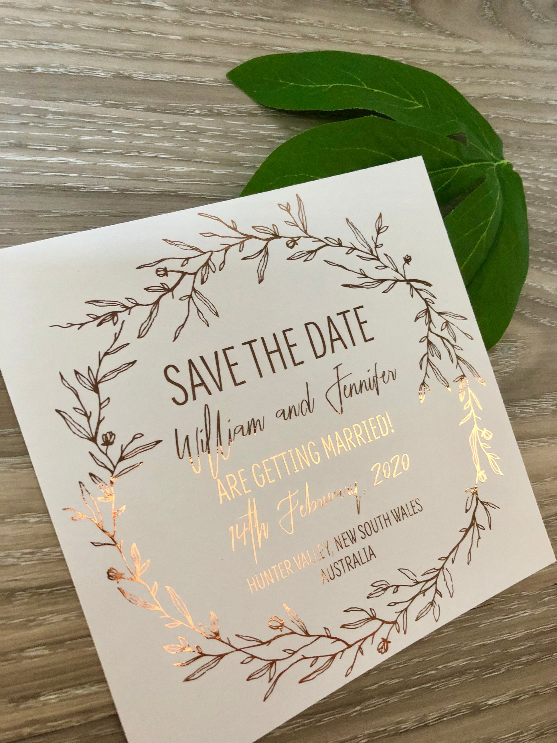 Leaf Wreath Rustic Gold Foil Save the Date Invitation - Glitzy Prints