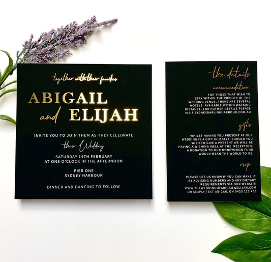 Black and Gold Foil Wedding Invitation 1