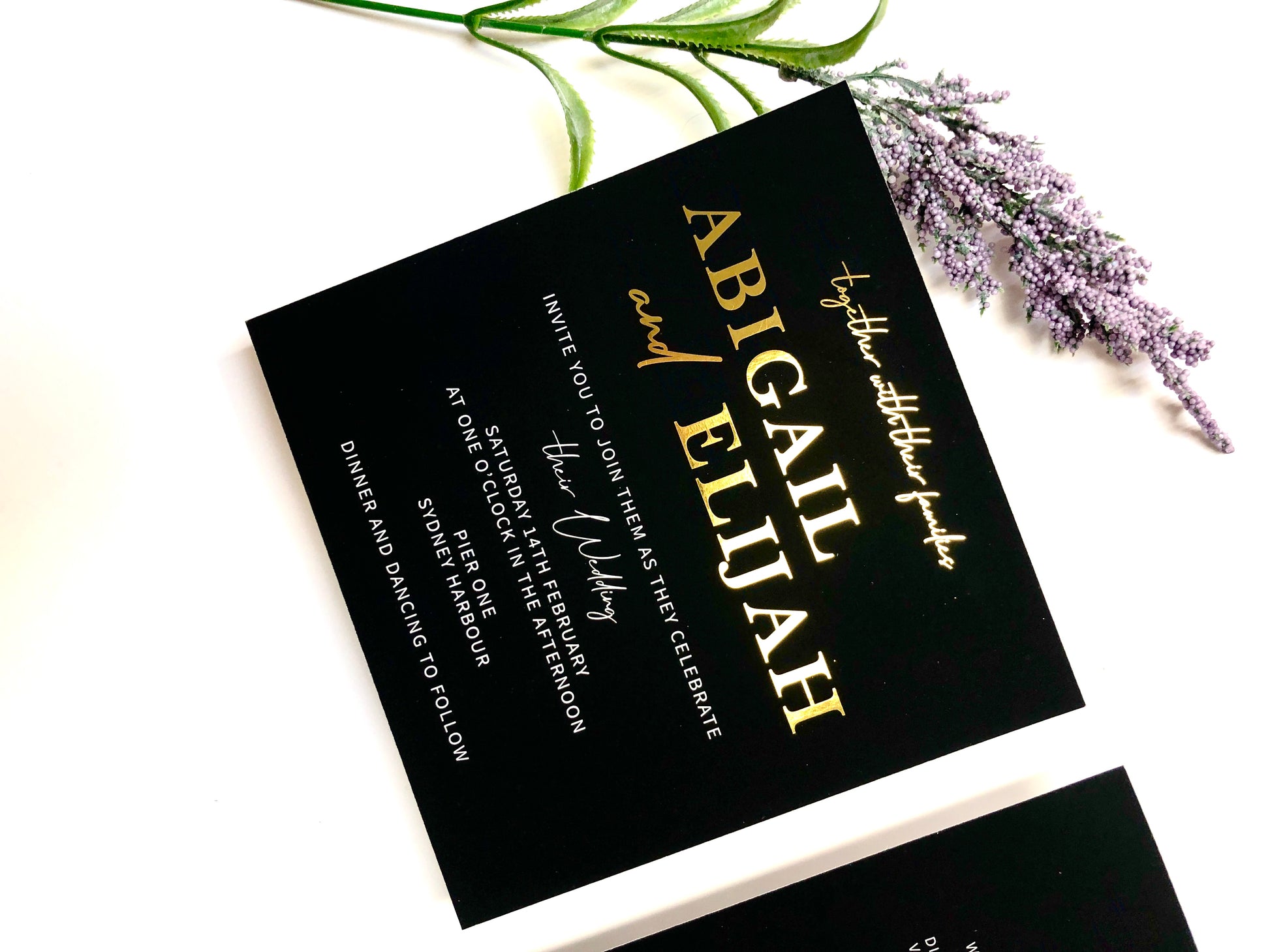 "Abigail" Black, White and Gold Foil Wedding Invitation Suite - Glitzy Prints