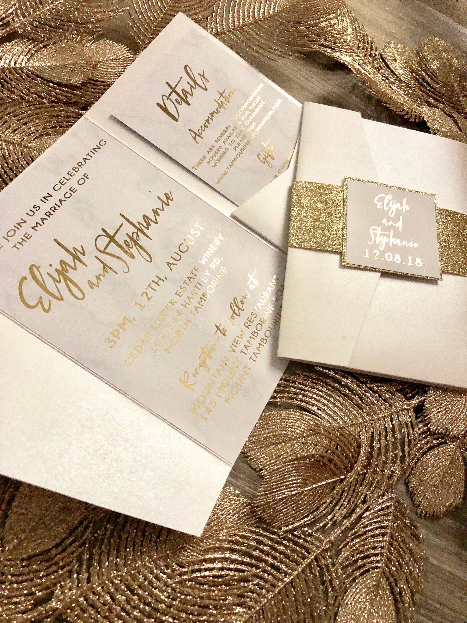 Marble and Gold Foil Pocket Foil Invitation - Glitzy Prints